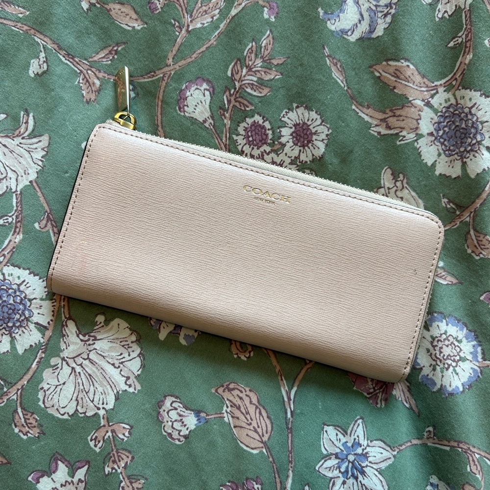 COACH Blush Zip-Around Leather Wallet with Gold Hardware